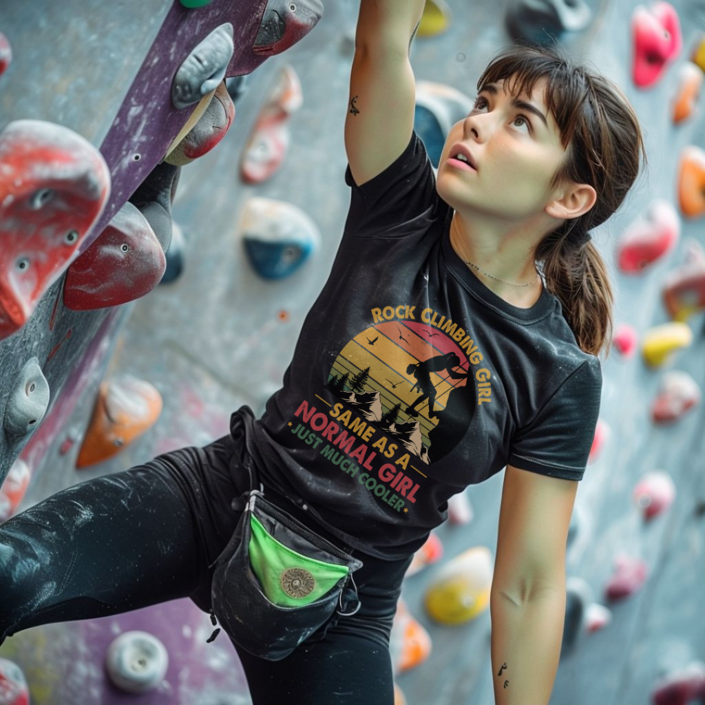 Girl on a bouldering (climbing) wall