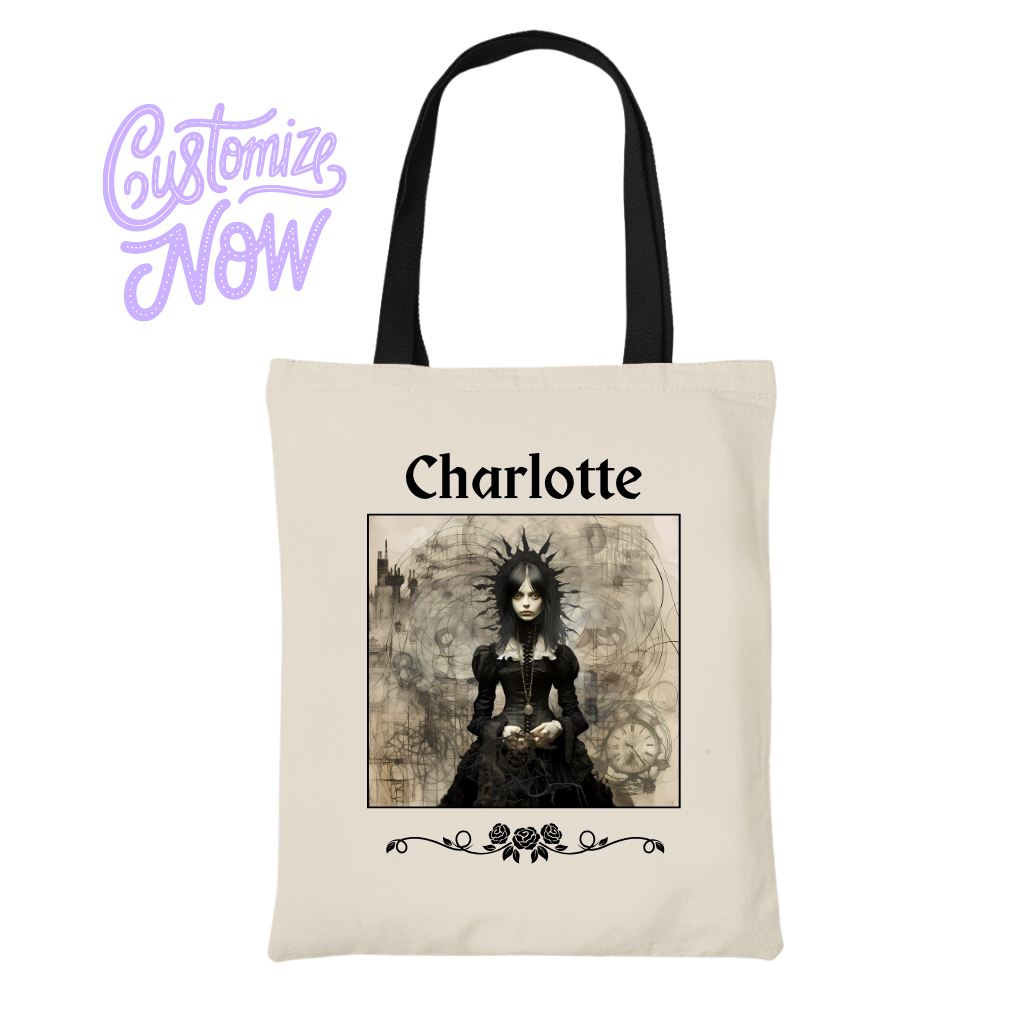 gothic victorian image on a neutral tote bag